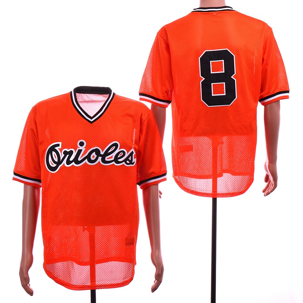 Men Baltimore Orioles 8 Cal Ripken Orange Throwback Retro net cloth MLB Jerseys